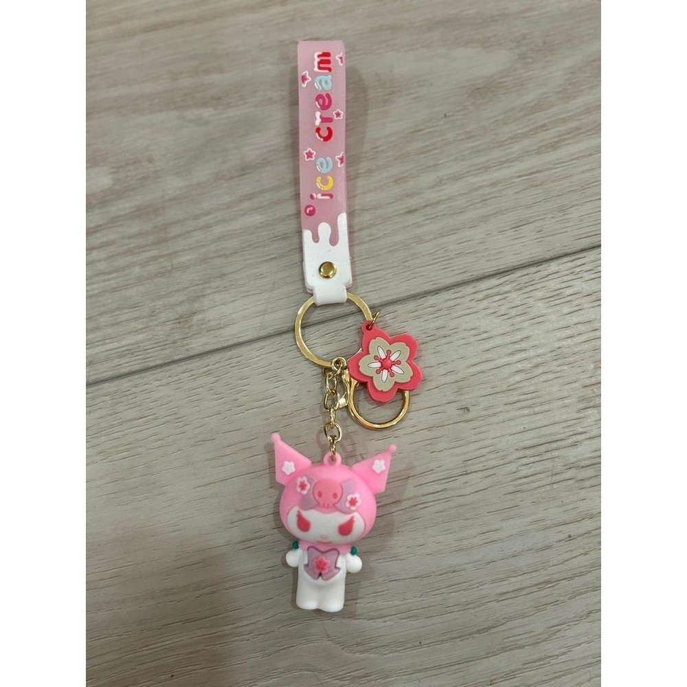 Sanrio Kuromi Sakura Ice Cream Keychain Pink Silicone Bag Charm Wristlet Strap